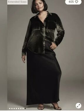 Anthropologie Pilcro Hadley Relaxed Button Down Velvet Green Shirt Size 2X NWT